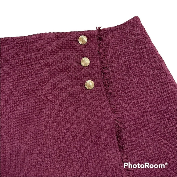 Talbots Tweed Faux Wrap Skirt Gold Buttons details Lined Fringe Size 10 - Picture 3 of 14
